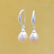 Mignonnes Boucles d'Oreilles Gouttes d'eau en Perles de Culture et Argent 925 
