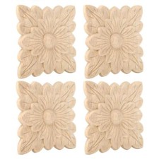 4 Pcs Belle Fleur Motif Bois Sculpté Applique Meubles Décoration Jardin Envir...