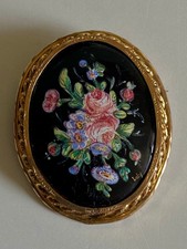 ANCIEN Broche email fleurs