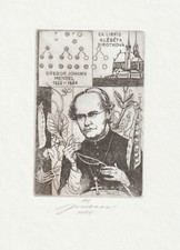 Édition limitée originale gravure ex-libris "Hommage Georg Mendel" de Kavan Jan