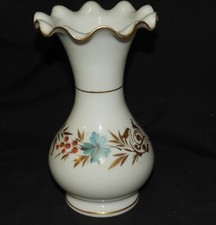 Beau vase ancien OPALINE BLANCHE décor peint main (hauteur 23 cm) TBE