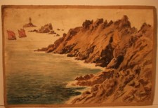 Aquarelle représentant la Pointe du Raz, signée Y. Blossier, 24,5cm x 39cm