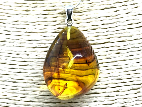 Pendentif ambre avec insecte - ambre,