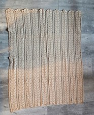 Plaid vintage en coton beige fait main année 80,  eighties couvre lit