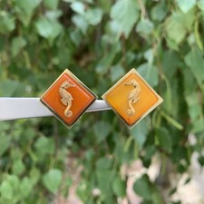 JEAN PAINLEVE Boucles d'Oreille Hippocampes Galalithe Ambre 1930 France