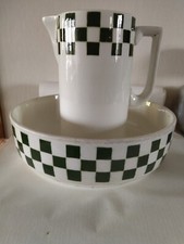 Broc + cuvette bassine de toilette damier vert art déco faïence Balmoral  