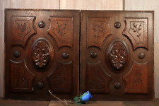 French Antique PAIR Hand Carved Oak Wood Flowers Panel Architectural Salvage