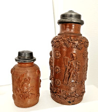 RARE PAIRE DE POTS A TABAC EN GRES DU BEAUVAISIS ETAIN ET GRES 19è TRES BON ETAT