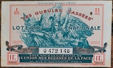 Billet de loterie nationale 1938 11e tranche - Gueules Cassées  1/10 - n°0472148