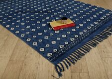 Tapis En Laine Indigo Bleu 4X6 Pieds Tissé à Main Tapis Indien Dhurrie Coton