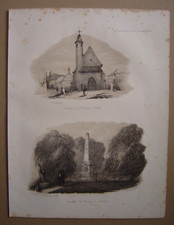 Lithographie Chapelle de Saint Nicolas à ACHERN et Monument de Turenne à SASBACH