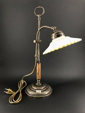 Lampe de Table Bureau en Laiton Céramique Jaune Avec Poignée en Bois