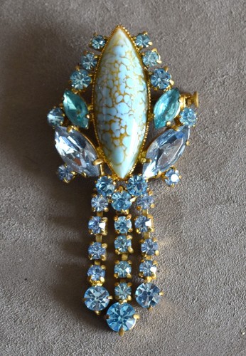 Broche vintage strasse bleu