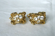 Guy Laroche Paris clips boucles d'oreilles vintage bijoux couture doré et strass