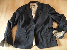 Blazer chic à rayures aiguilles AMBIENTE avec insert dentelle noir taille 42 neuf BB416
