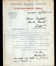 POITIERS (86) HYDRAULIQUE PLOMBERIE ELECTRICITE / CHAUFFAGE "Ets PROUX" en 1931
