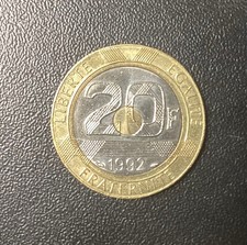 FAUTÉE Pièce de Monnaie 20 Francs 1992 Le Mont Saint Michel / France Coin RARE