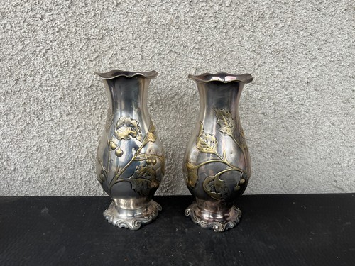 Paire vases métal argenté