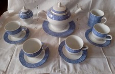 Ensemble 12 Pièces En Porcelaine Geneviève Lethu Aquatic 2000 Bleu Et Blanc