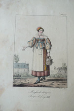BELLE LITHO COULEUR PORTRAIT COSTUME FEMME SERVANTE ROBE LOUIS XIII BOURBON 1830