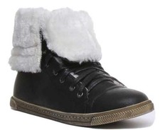 10429 Femmes Lacet Revers Bottes Mode en Noir Taille UK 3 - 8