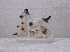 Carl Scheidig Porcelaine Design Groupe de Figurines Terrier Avec Chiots Vintage