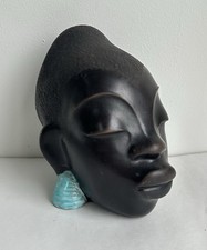 Ancien statue céramique art deco tête femme africaine signé Léopold Anzengruber