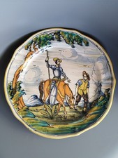Plat Céramique Talavera Saso Décor Don Quichotte Sancho Panza Cheval Espagne 