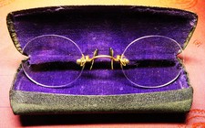 LORGNONS anciens MONTURE plaqué OR années 20 ETUI percaline noire