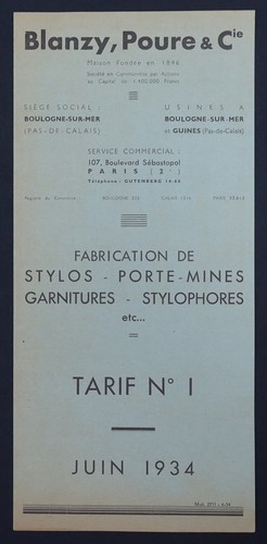 Publicité 1934 plume - 1934, blanzy