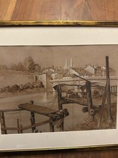 Bertrand BONPUNT & La rive à Bayonne & Sépia & Peinture & Dessin & Pays Basque