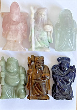 Chine 6 Statuettes pierre Fluorite oeil de tigre Jade birman Quartz rose XXème