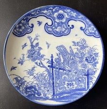 Ancienne assiette Chine XIX oiseau branché & fleurs porcelaine bleue & blanche