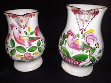 Lot de 2 Pichets en Faïence de Lunéville Décor au Coq  XIX Marquage Bleu N°760/4