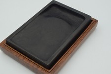 Ancien outil de calligraphie Suzuri en pierre à encre japonaise avec étui...