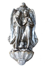 Bénitier Monochrome Mercurisé Argenté - Archanges XVIIIe, France