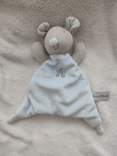 Doudou plat souris bleu