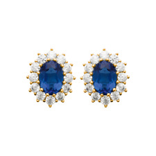 Boucles D'oreilles Marquise Saphir Zirconium Plaqué Or 18 CARATS 750/1000