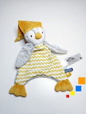 Doudou Plat/Mouchoir Hipingu Pingouin Jaune Gris Blanc Bonnet Tape À L'oeil TAO