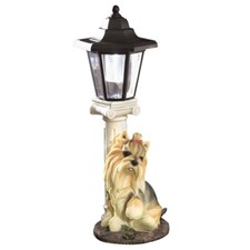 Adorable Yorkshire Chiot Chien Jardin Sculpture W/Solaire Éclairage Lampe Poste