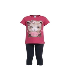 NEUF Ensemble été FILLE T-shirt + legging nounours rose fuchsia – 3 à 6 ans
