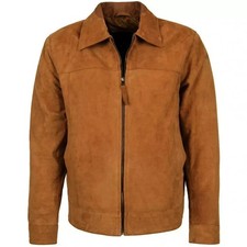 Blouson bomber en daim marron foncé pour hommes - manteau de motard...