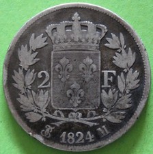 FRANCE 2 FRANCS LOUIS XVIII 1824 M
