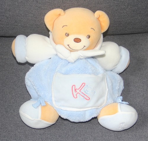 Doudou ours plume beige bleu - plume,