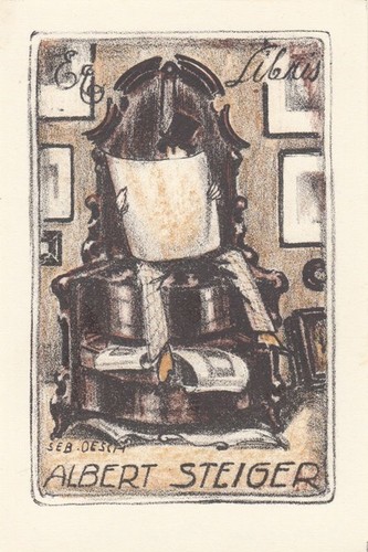 Exlibris livre lithographie - livre,