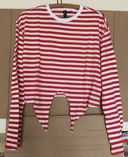 T-shirt crop top femme Taille XS marque Divided H&M mariniere rouge blanc, coton