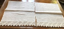 2 anciens rideaux en étamine de coton avec dentelle