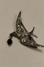 Broche Ancienne en Métal avec Strass Hirondelle/VINTAGE/Brooch