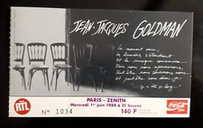 ticket billet used place concert JEAN JACQUES GOLDMAN 1988 PARIS