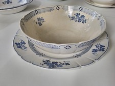 ANCIEN GRAND PLAT ROND DIAMÈTRE 34 CM ET UN  SALADIER LUNÉVILLE BLEU